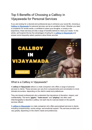 Top 5 Benefits of Choosing a Callboy in Vijayawada for Personal Services