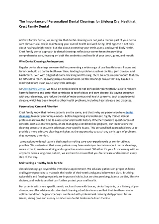 dental  Importance of Personalized Dental Cleanings for Lifelong Oral