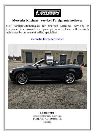 Mercedes Kitchener Service  Foreignautomotive.ca