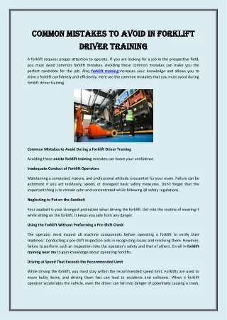 Common Mistakes to Avoid in Forklift Driver Training