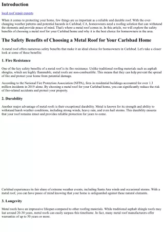 The Safety Benefits of Choosing a Metal Roof for Your Carlsbad Home