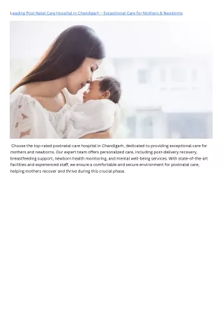 Leading Post Natal Care Hospital in Chandigarh – Exceptional Care for Mothers & Newborns