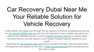 Car Recovery Dubai Near Me Your Reliable Solution for Vehicle Recovery