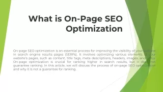 What is On-Page SEO Optimization