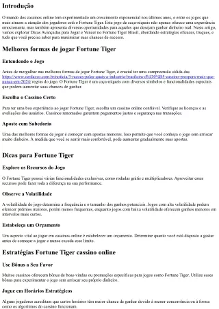 Dicas Avançadas para Jogar e Vencer no Fortune Tiger Brasil