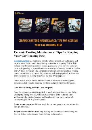Ceramic Coating Maintenance: Tips for Keeping Your Car Looking New