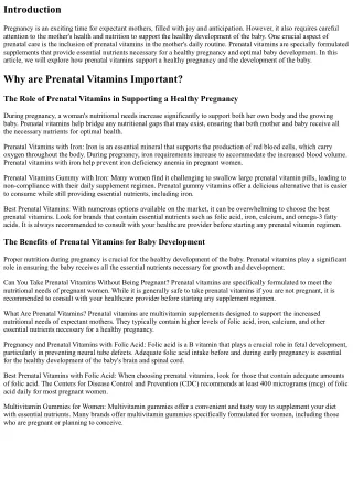 How Prenatal Vitamins Support a Healthy Pregnancy and Optimal Baby Development