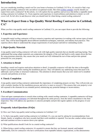 What to Expect from a Top-Quality Metal Roofing Contractor in Carlsbad, CA?