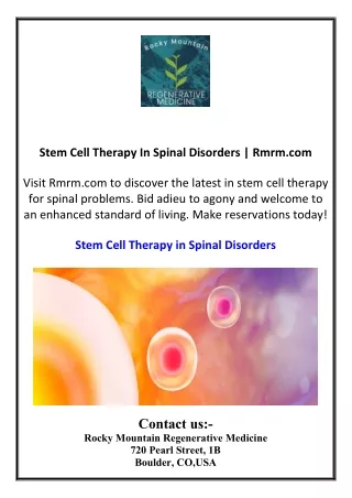 Stem Cell Therapy In Spinal Disorders  Rmrm.com