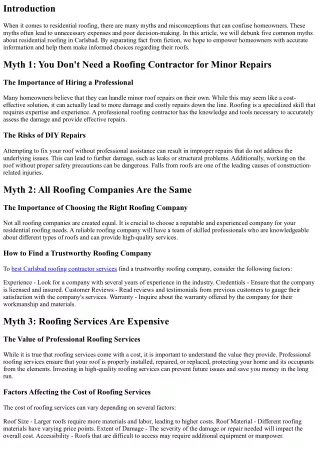 5 Common Myths About Residential Roofing Debunked in Carlsbad