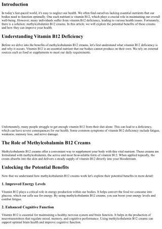 Unlocking the Potential Benefits of Methylcobalamin B12 Creams