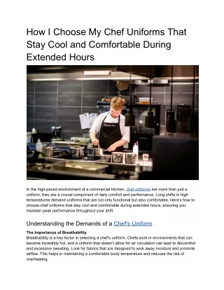 How I Choose My Chef Uniforms That Stay Cool and Comfortable During Extended Hours