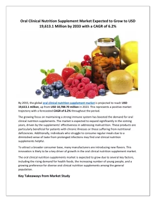 Oral Clinical Nutrition Supplement Market