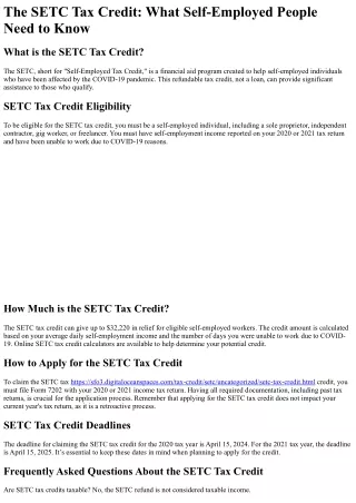 What is the SETC Tax Credit?