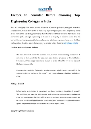 Factors to Consider Before Choosing Top Engineering Colleges in India