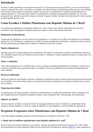 Como Escolher a Melhor Plataforma com Depósito Mínimo de 1 Real?