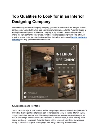 Top Qualities to Look for in an Interior Designing Company