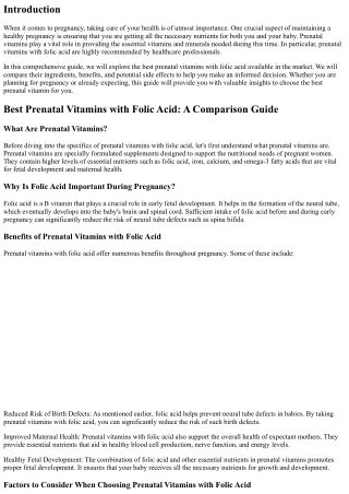Best Prenatal Vitamins with Folic Acid: A Comparison Guide