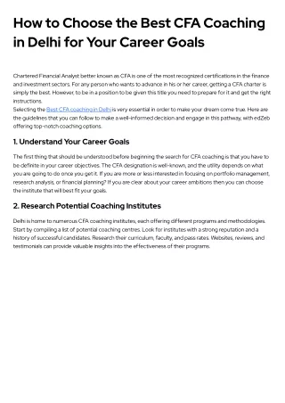 How to Choose the Best CFA Coaching in Delhi for Your Career Goals