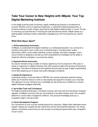 Take Your Career to New Heights with tMipob_ Your Top Digital Marketing Institute