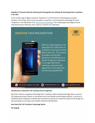 Expedite IT Presents SwissTek Achieving Face Recognition by utilizing 3D technol