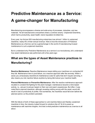 Predictive Maintenance as a Service_ A game-changer for Manufacturing