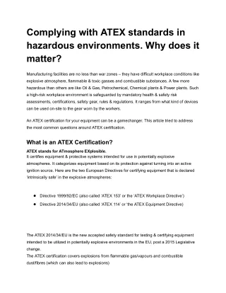 Complying with ATEX standards in hazardous environments