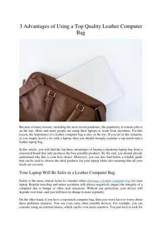 3 Advantages of Using a Top Quality Leather Computer Bag