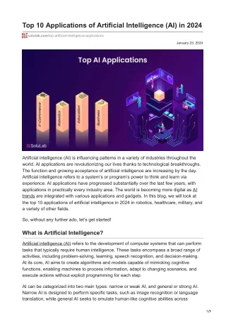 Top 10 Applications of Artificial Intelligence AI in 2024