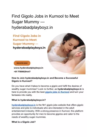 Find Gigolo Jobs in Kurnool to Meet Sugar Mummy — hyderabadplayboyz.in