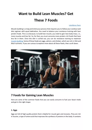 Want to Build Lean Muscles