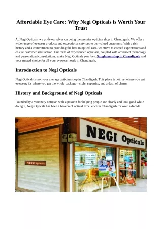Affordable Eye Care: Why Negi Opticals is Worth Your Trust