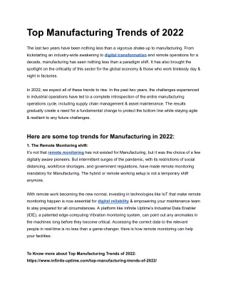 Top Manufacturing Trends of 2022