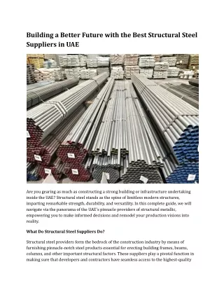 Building a Better Future with the Best Structural Steel Suppliers in UAE