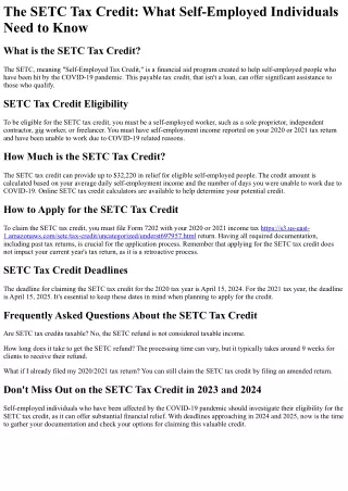 What is the SETC Tax Credit?