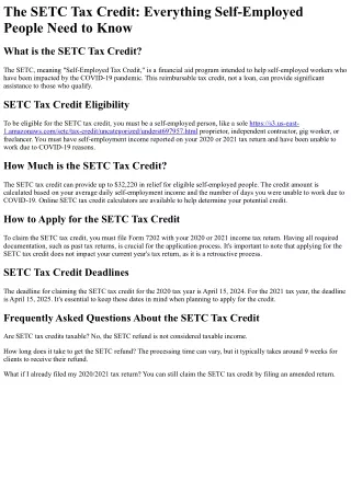 What is the SETC Tax Credit?
