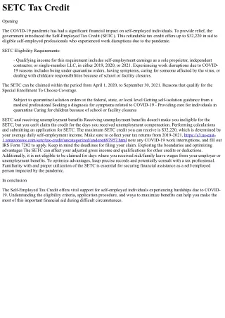 SETC Tax Credit Origin