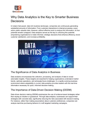 Why Data Analytics is the Key to Smarter Business Decisions