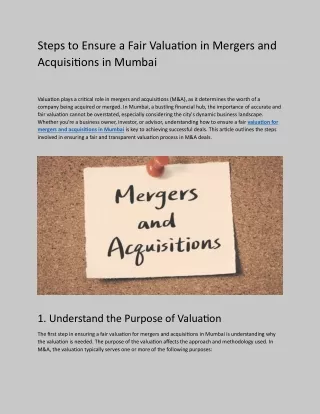 Steps to Ensure a Fair Valuation in Mergers and Acquisitions in Mumbai