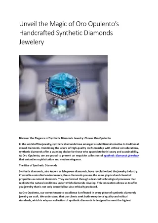 Oro Opuleto Synthetic Diamonds Jewelry: The Perfect Blend of Glamour