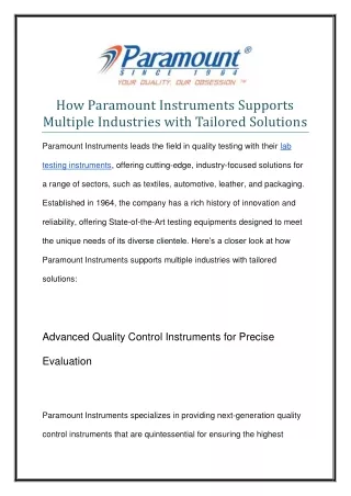 How Paramount Instruments Supports Multiple Industries with Tailored Solutions