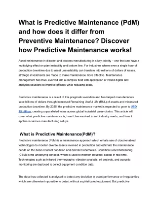 What is Predictive Maintenance (PdM) and how does it differ from Preventive Maintenance