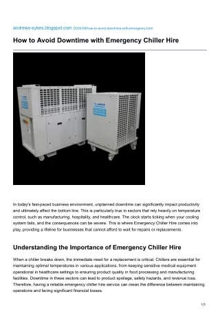 How to Avoid Downtime with Emergency Chiller Hire