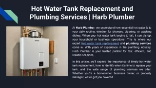 Hot Water Tank Replacement and Plumbing Services