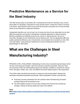 Predictive Maintenance as a Service for the Steel Industry
