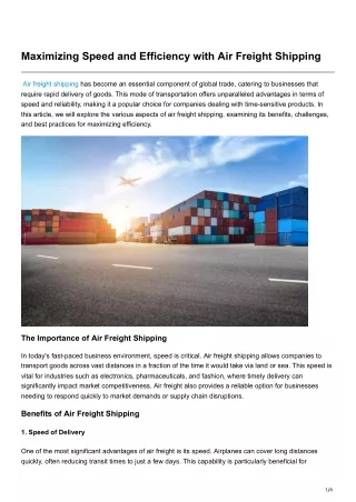 Maximizing Speed and Efficiency with Air Freight Shipping