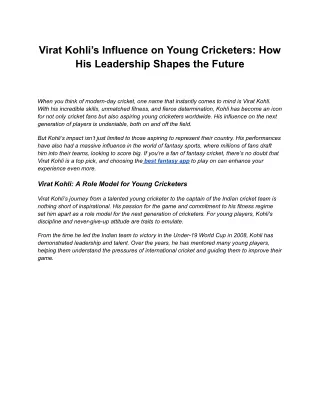 Virat Kohli’s Influence on Young Cricketers_ How His Leadership Shapes the Future