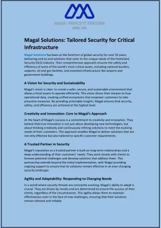 Magal Solutions and Tailored Security for Critical Infrastructure