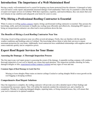 Keep Your Home Protected with Expert Roof Repair Services in Carlsbad