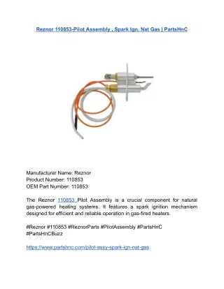 Reznor 110853-Pilot Assembly , Spark Ign, Nat Gas _ PartsHnC